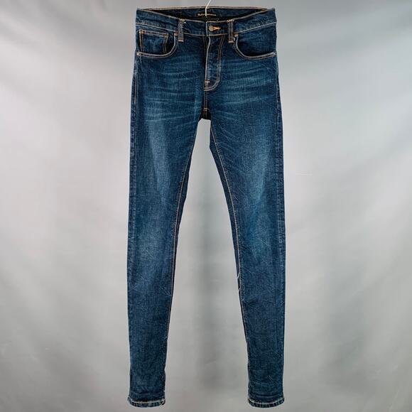 NUDIE JEANS Size 29 Grim Tim Navy Contrast Stitch Cotton Blend Tapered Jeans - Picture 1 of 9